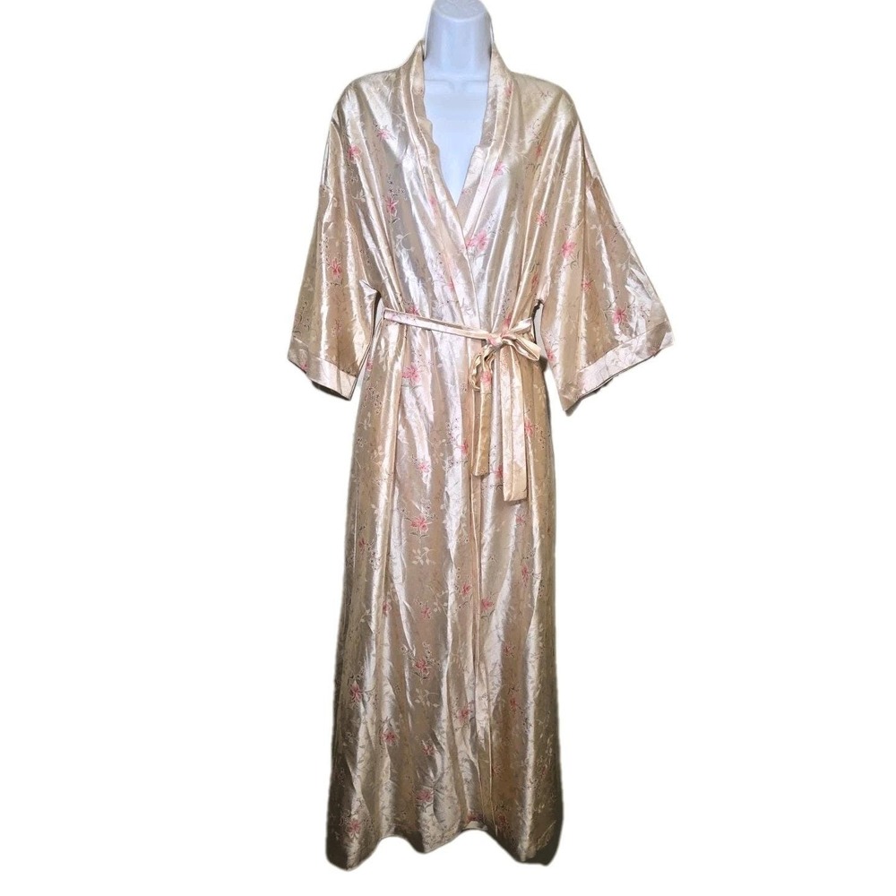 Vintage 1960s Shiny Floral Kimono At Home Wear Laurel Long Robe Size 16/18‎ Lily